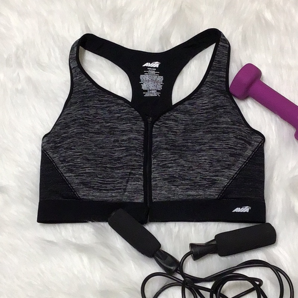 Avia Black Front Zip Racerback Sport Bra XXXL